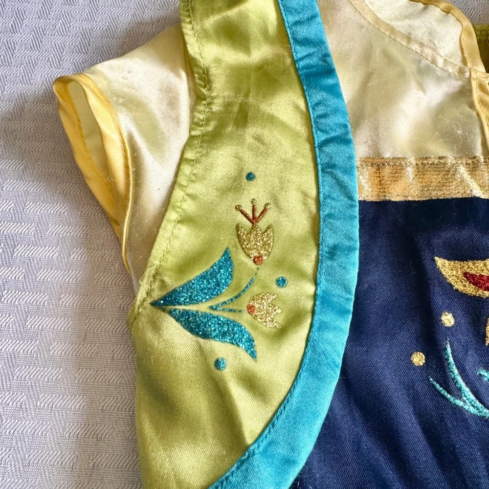 Disney Parks Frozen Fever Anna Costume Dress Sunflower Girls Size S 7-8 Teal - Picture 5 of 16